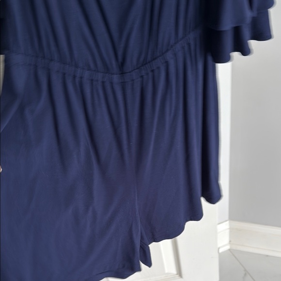 Navy Off-Shoulder Ruffle Romper - Picture 4 of 5
